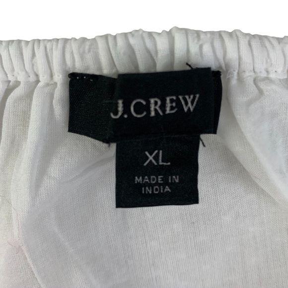 J. Crew Swiss Dot Hidden Button Placket Elastic Neckline Peasant Top White XL - Picture 9 of 10